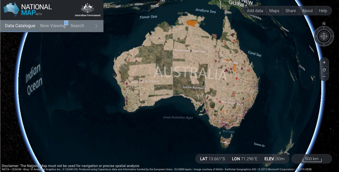 A screenshot of NICTA's National Map web mapping app